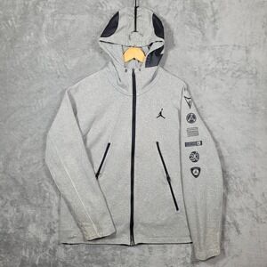 Nike Jordan Hoodie Mens XXL Gray Jumpman Full Zip 23 Graphic Sleeve Logo Fleece